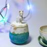 ceramika: Urokliwa cukiernica z kotem - lodowy turkus na prezent - dla kociary z figurka kota