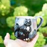 Handmade kubek ceramiczny z | Czarny kot | Niebieskoszary| ok 400 ml z kotem prezent dla kociary