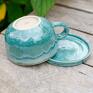 turkusowe ceramika na prezent filiżanka do herbaty z figurką ślimaka | do kawy rękodzieło ceramiczne