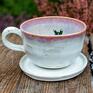 Filiżanka do herbaty z figurką ślimaka | do kawy | Różana perła| | 300 ml z ślimakiem