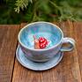 turkusowe z ślimakiem do herbaty z figurką ślimaka | do kawy | ceramika niebieska filiżanka