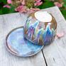 niebieskie ceramika z filiżanka z żółwiem - opal rękodzieło - ok 350 ml dla miłośnika morza
