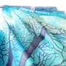 chusta jedwab szal jedwabny miętowy błękit ręcznie wzór drzewa malowane apaszki