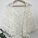 Ozdobna biała chusta ślubna Klaziena ręcznie robiona z merino