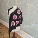 Świetny prezent na dzień mamy! Czarna chusta handmade wełniana, elementy filcowane to