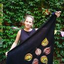 czarna chusta handmade wełniana, elementy filcowane to wełna merynosów, produkt wysokiej jakości