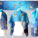 Niebieski szal jedwabny Sikorki