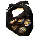 Czarna chusta wełniana "Frida" handmade z filcowanymi detalami z merynosów