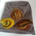 Komplet wełniany szary handmade - czapka i chusta z merynosów w kwiaty
