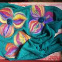 Zielona i turkusowa chusta handmade - wełna merino i filcowane elementy