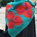 Turkusowo-zielona chusta handmade z wełny merynosów - filcowane elementy