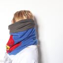 Ciepły komin tuba handmade - niebieski w kwiaty z wełny merynosów