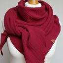 Muślinowa chusta damska bordowa - trójkątny szal z bawełny 100% (handmade)