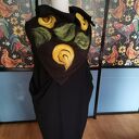 Czarna chusta wełniana handmade z filcowanymi kwiatami - Folk Boho 97x160 cm