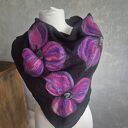 Czarna chusta handmade wełniana, elementy filcowane to wełna merynosów, produkt wysokiej jakości, ch