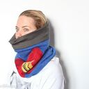 Ciepły komin tuba handmade - niebieski w kwiaty z wełny merynosów