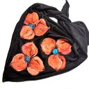 Czarna chusta handmade wełniana, elementy filcowane to wełna merynosów, produkt