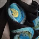 Czarna chusta boho z wełny merynosów - filcowane elementy (handmade)