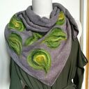 szara chusta handmade wełniana, elementy filcowane
