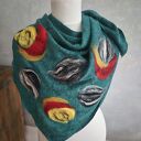 Turkusowa chusta boho handmade z wełny merynosów - filcowane elementy