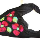 Czarna chusta handmade wełniana, elementy filcowane to wełna merynosów, produkt