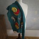 Turkusowa chusta boho handmade z wełny merynosów - filcowane elementy