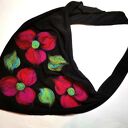 chusta wełniana w kwiaty folkowa - handmade, elementy filcowane to wełna merynosów