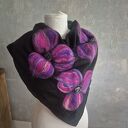 Czarna chusta handmade wełniana, elementy filcowane to wełna merynosów, produkt wysokiej jakości, ch