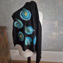 Czarna chusta boho z wełny merynosów - filcowane elementy (handmade)