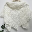 Ozdobna biała chusta ślubna Klaziena ręcznie robiona z merino