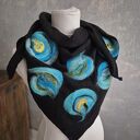 Czarna chusta boho z wełny merynosów - filcowane elementy (handmade)