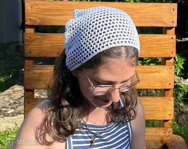 Boho szydełkowa bandana z bawełny i bambusa - lekka, ażurowa