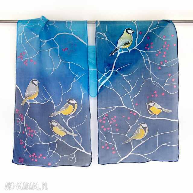 Niebieski szal jedwabny Sikorki