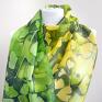 chustki i apaszki: Zielony szal Liście Miłorzębu, ręcznie malowany chusta jedwabna japoński prezent