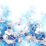 dla ewy szal jedwabny crepe de chine niebieski z kwiatami wiśni - sakura chustki i apaszki malowany jedwab