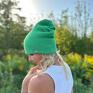 zimowe akcesoria czapka podwójna bebe zielona handmade wełniana chustki i apaszki modne
