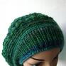 ażur ażurowy beret w zieleniach czapeczka