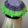 paski fioletowo - zielony modny beret