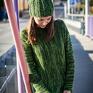 czapki: handmade zielony melanż - ciepła ręcznie robiona zimowa dziergana