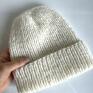 czapki: ciepła ręcznie robiona wywijana chmurka alpaka 01 ecru prezent handmade