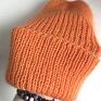 ręcznie robiona czapka beanie aurea 100% baby merino plus moher i jedwab 36/49 orange hat