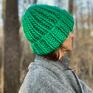 chunky Kelly Green / handmade - ciepła na drutach welniana gruba czapka