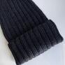 wywijana zrobiona ręcznie na drutach laurin 100% alpaka 8903 czarny - czapka męska