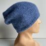 ciepła ręcznie robiona chmurka alpaka 16 - niebieska czapka handmade