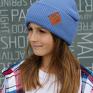 Galaxy Blue czapka dla dziecka logo ekoskórka - kids beanie