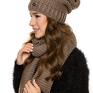 ciepła czapka i szalik komplet damski smerfetka i zimowy brązowy