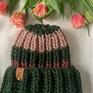 gruba czapka modna big happy zieleń handmade zawijana