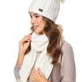 czapki: Komplet damski z pomponem i szal zimowy ecru C09