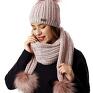 czapki: Komplet damski z pomponem i szal zimowy różowy C01 i