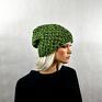 czapki zimowa melanż zielony robiona na drutach na zime
